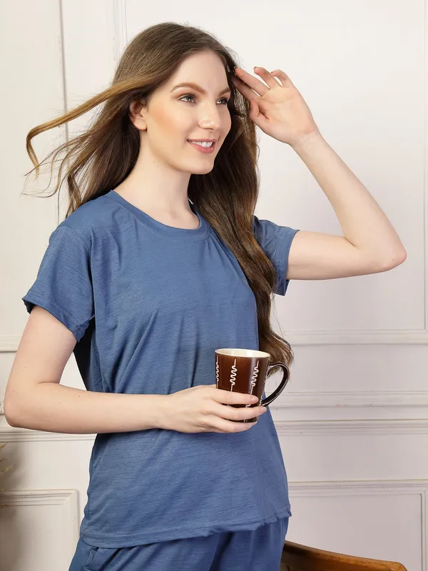 Royal_Blue_Soft_&_Comfy_Top_And_Shorts_Night_Suit_Set_For_Women_&_Girls