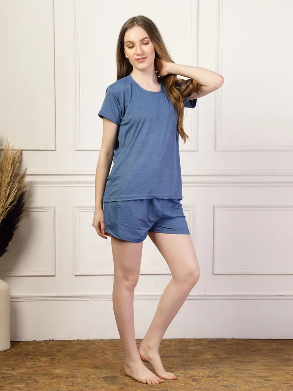 Royal_Blue_Soft_&_Comfy_Top_And_Shorts_Night_Suit_Set_For_Women_&_Girls