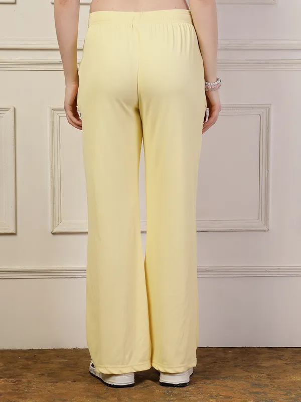 Yellow_Ribbed_Stretchable_Bell_Bottom_Trouser_With_Elasticated_Drawstring_Waist_&_Side_Pocket_For_Women_&_Girls