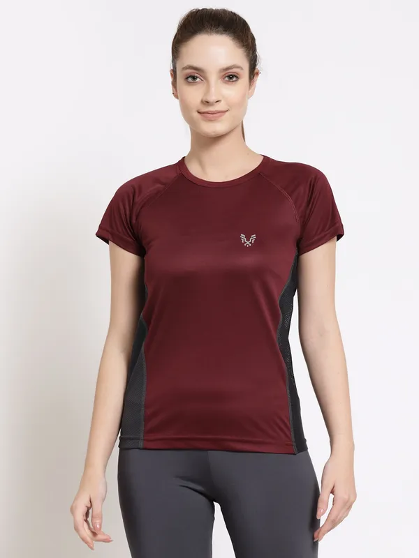 Wine__Roundneck_Polyester_T-Shirt_For_Women
