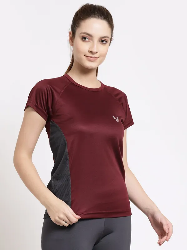 Wine__Roundneck_Polyester_T-Shirt_For_Women