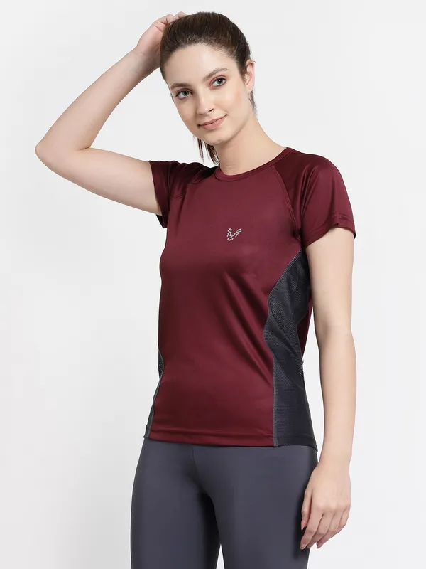 Wine__Roundneck_Polyester_T-Shirt_For_Women