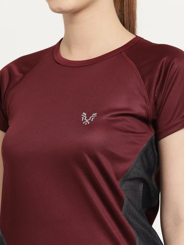 Wine__Roundneck_Polyester_T-Shirt_For_Women