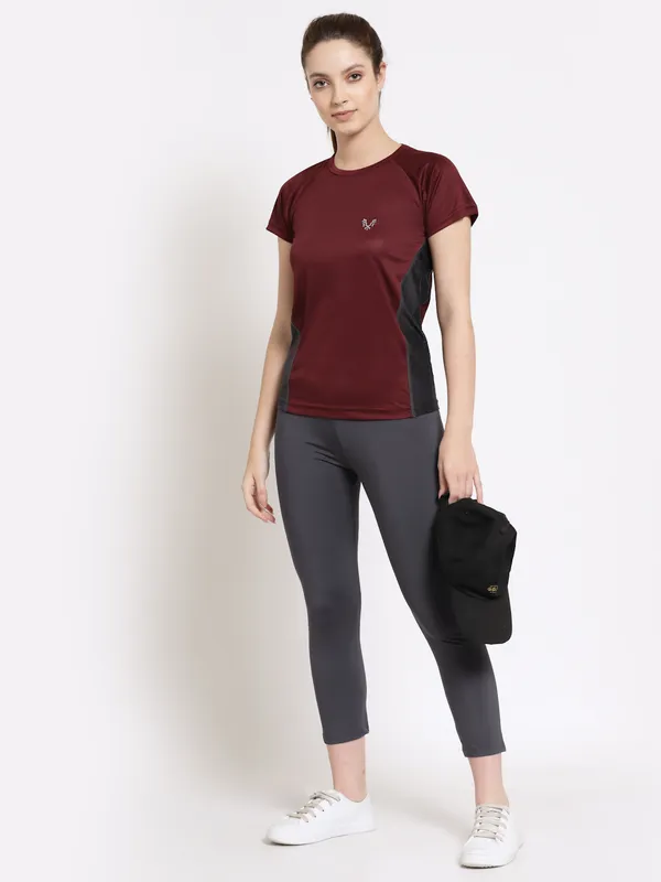 Wine__Roundneck_Polyester_T-Shirt_For_Women