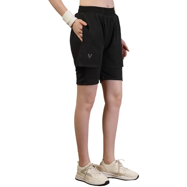 Black_Double_&_Layered_Compression_Shorts_With_Side_Pocket_For_Women_&_Girls