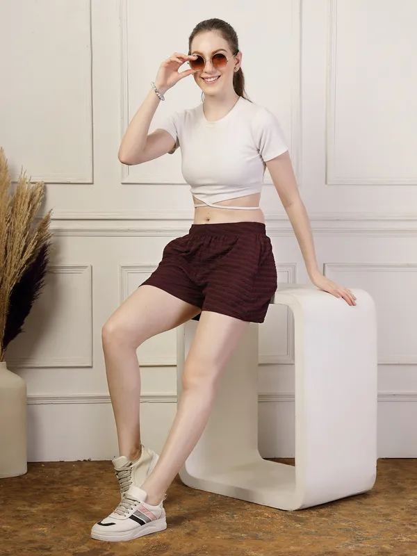 Mint_Green_&_Wine_Elastic_Waist_Puff_Relaxed_Fit_Shorts_With_Side_Pockets_For_Women_&_Girls_(Pack_Of_2)