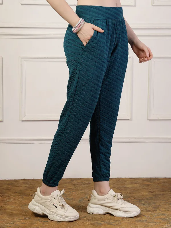 Sea_Green_Puff_Jogger_With_With_Elasticated_Drawstring_Waist_&_Side_Pocket_For_Women_&_Girls