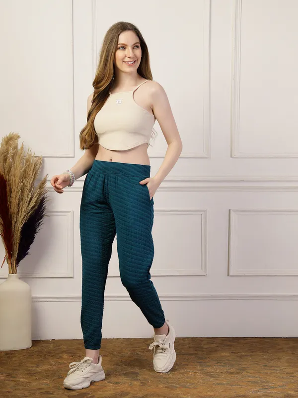 Sea_Green_Puff_Jogger_With_With_Elasticated_Drawstring_Waist_&_Side_Pocket_For_Women_&_Girls