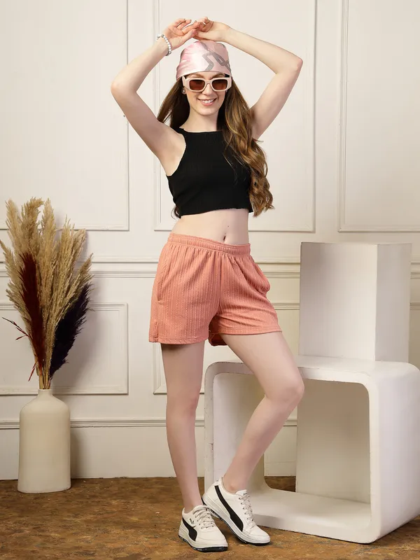 Seagreen_&_Peach_Elastic_Waist_Linen_Relaxed_Fit_Shorts_With_Side_Pockets_For_Women_&_Girls_(Pack_Of_2)