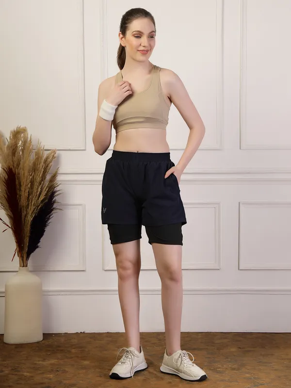 Navy_Blue_Double_&_Layered_Compression_Shorts_With_Side_Pocket_For_Women_&_Girls