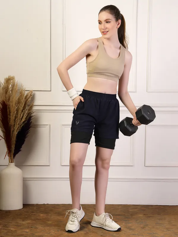 Navy_Blue_Double_&_Layered_Compression_Shorts_With_Side_Pocket_For_Women_&_Girls