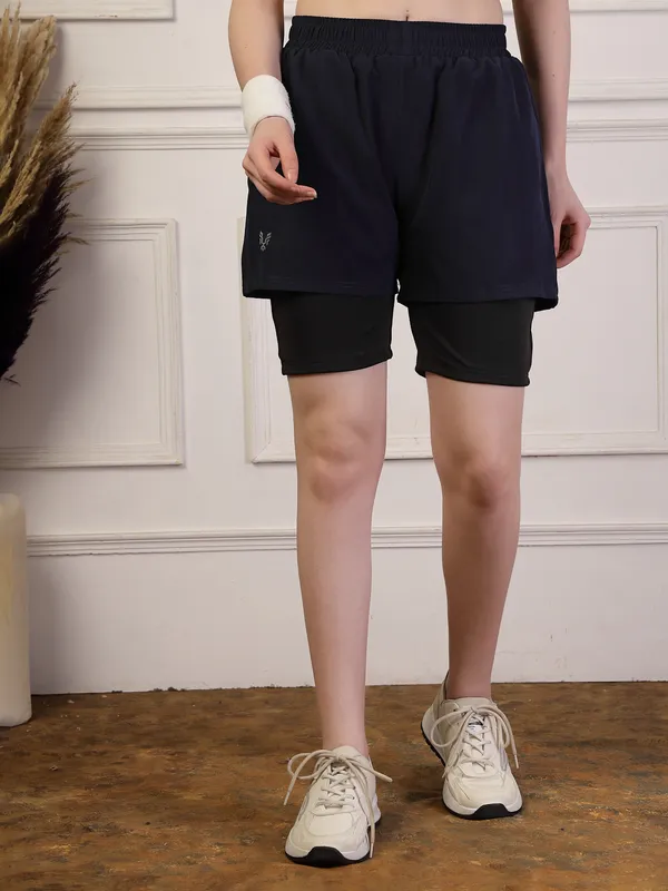 Navy_Blue_Double_&_Layered_Compression_Shorts_With_Side_Pocket_For_Women_&_Girls