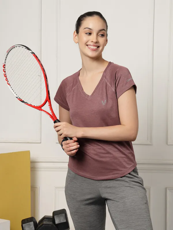 UZARUS_Women's_V-Neck_Regular_Fit_Gym_T-Shirt_|_Soft,_Lightweight_&_Quick-Dry_Fabric_|_Activewear_Top_for_Workout,_Yoga,_Running,_Exercise,_Casual_&_Daily_Wear_|_Breathable_Fitness_T-Shirt_for_Everyday_Comfort