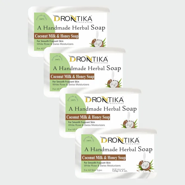 Natural_Herbal_Coconut_Milk_&_Honey_Soap_By_Drontika,_125G,_Pack_Of_4,_Enriched_With_Essential_Oils_For_Hydrated_Skin