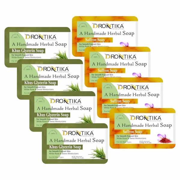 Handmade_Assorted_Bath_Soap_Saffron_&_Khus_Glycerin_Combo_Of_Fresh_Bathing_Bar_(Pack_Of_8)_Each_125Gm