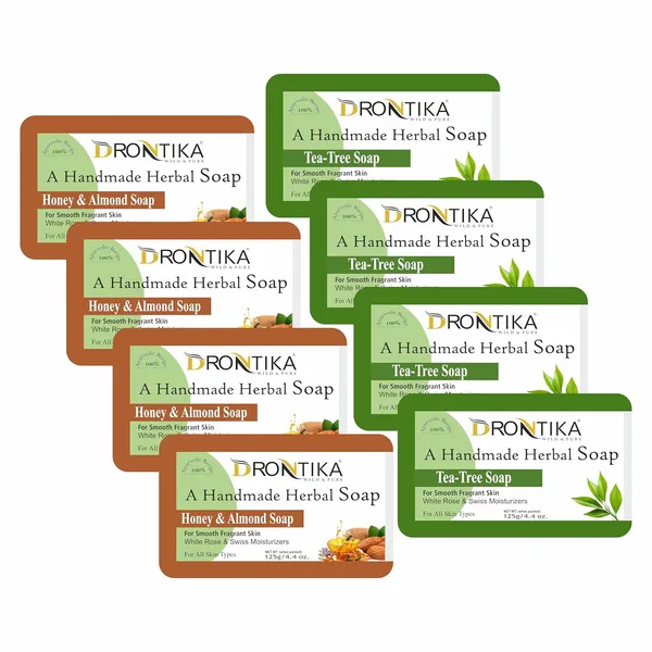 Handmade_Assorted_Bath_Soap_Combo_Of_Honey_Almond_&_Tea_Tree_(Pack_Of_8)_Each_125Gm.