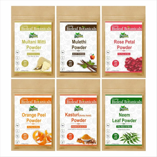 Bioleaf_Botanicals_100%_Natural_Pure_Complete_Skin_Care_Kit_Combo-_Contains_6_Products_(Mulethi,_Multani_Mitti,_Kasturi_Haldi,_Orange_Peel,_Neem_&_Rose_Petal_Powder)_|_100%_Natural_(700Gm.)