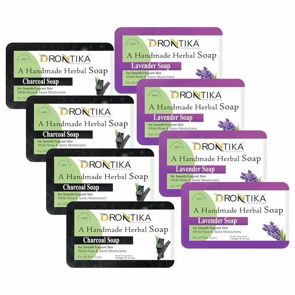 Handmade_Assorted_Bath_Soap_Combo_Of_Fresh_Lavender_And_Charcoal_(Pack_Of_8)_Each_125Gm.