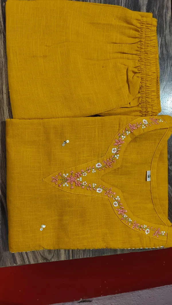 Yellow_Embroidered_Solid_Kurta_Pant_Set_For_Women