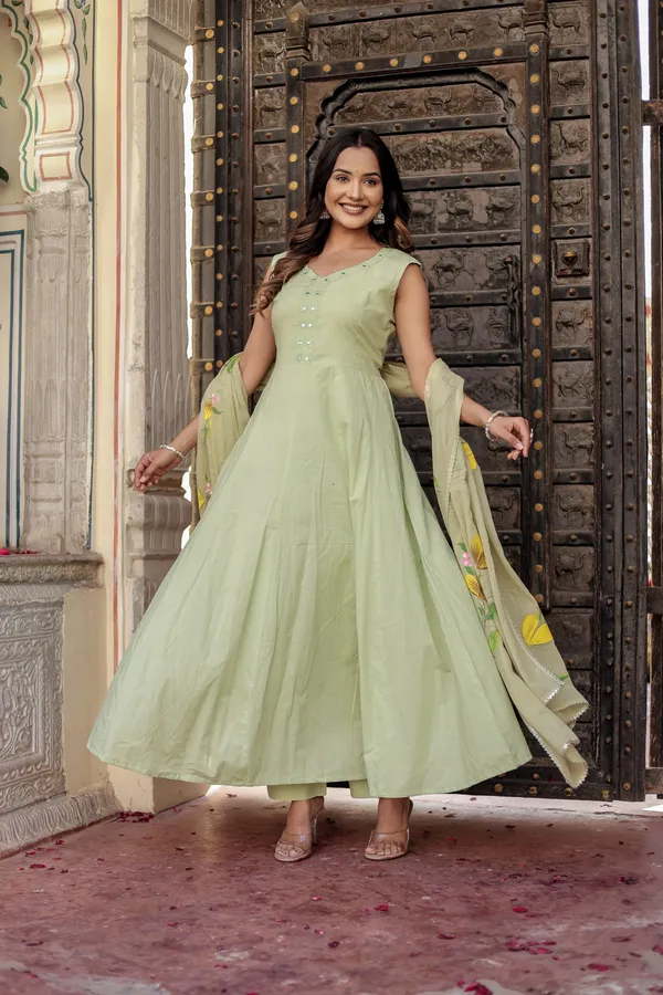 Bainkutpuri_Pista_Green_Women's_Pure_Cotton_Handcrafted_Ethnic_Suit_Set_For_Women