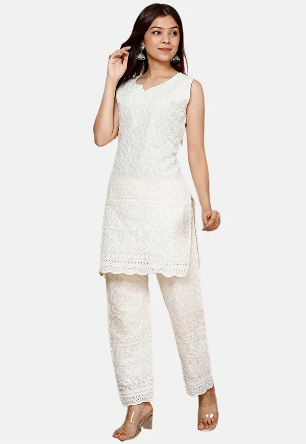 Bainkutpuri_Women's_Indian_Chikankari_Cotton_Kurta_&_Pant_Set_for_Women_Summer_Dress_Tunic_Top_Pant_Set