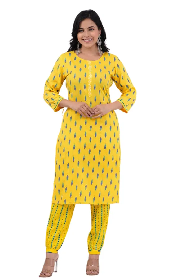 Bainkutpuri_Women's_Rayon_Yellow_Kurta_Pant_Set_for_Women
