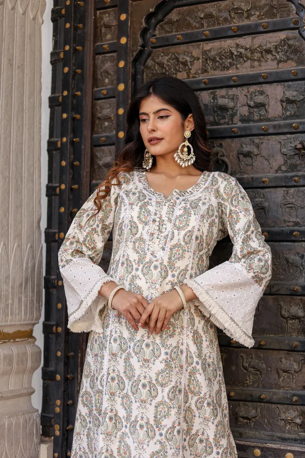 White_Rayon_Printed_Kurta_Pant_Set_For_Women