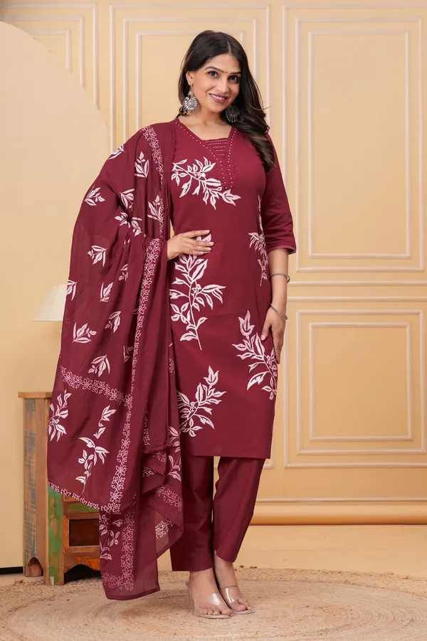 Maroon_Heavy_Pure_Cotton_Printed_Ethnic_Suit_Set_For_Women