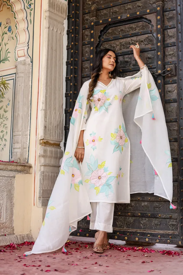 White_Cotton_Brush_Printed_And_Handwork_Ethnic_Suit_Set_For_Women