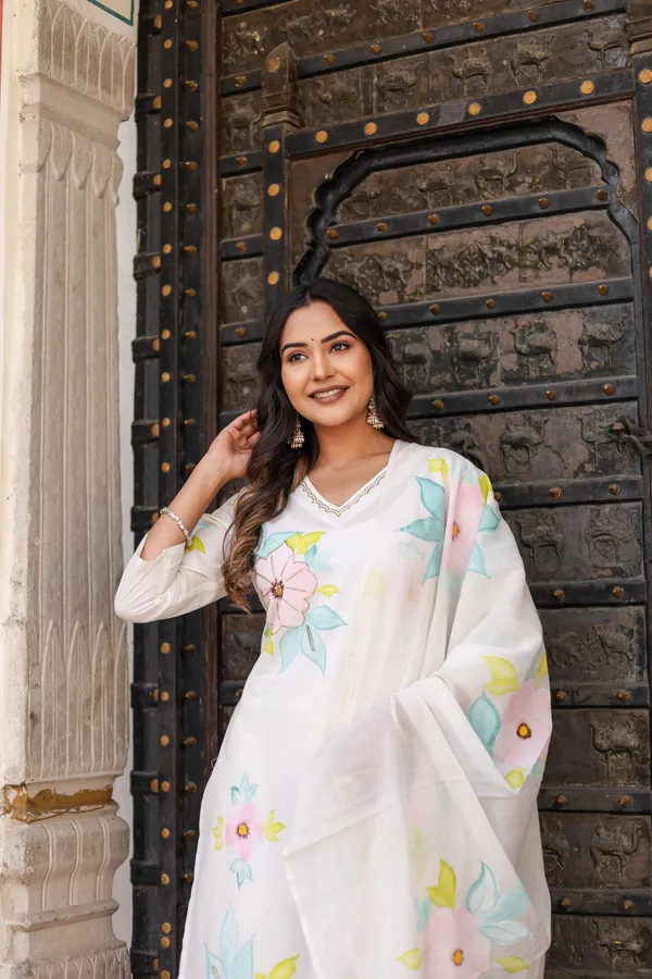 White_Cotton_Brush_Printed_And_Handwork_Ethnic_Suit_Set_For_Women