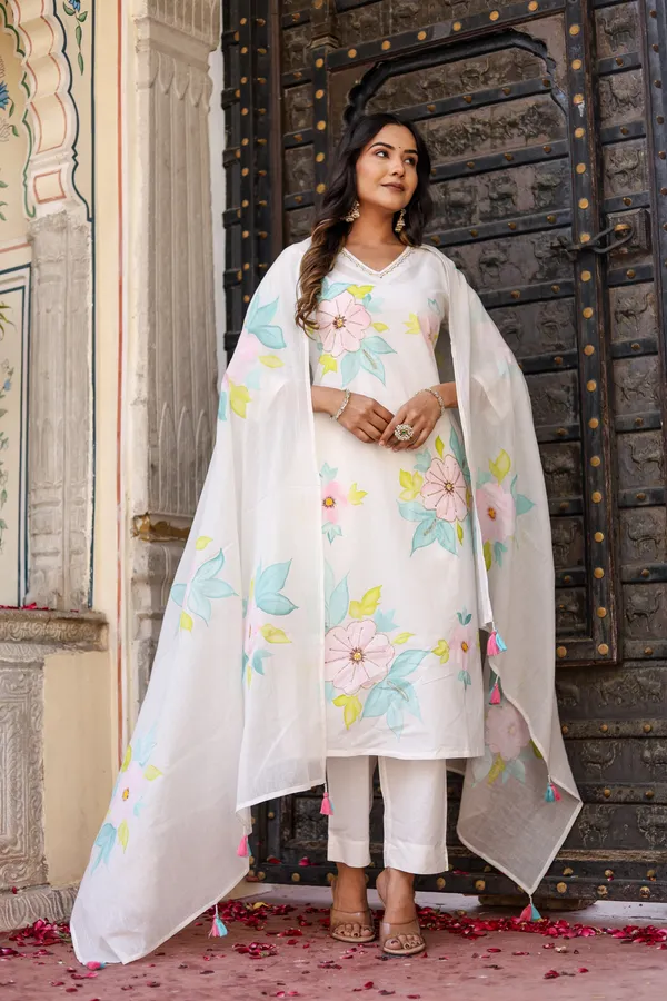 White_Cotton_Brush_Printed_And_Handwork_Ethnic_Suit_Set_For_Women