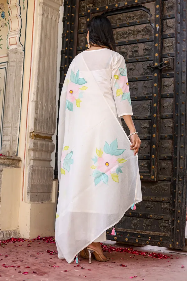 White_Cotton_Brush_Printed_And_Handwork_Ethnic_Suit_Set_For_Women