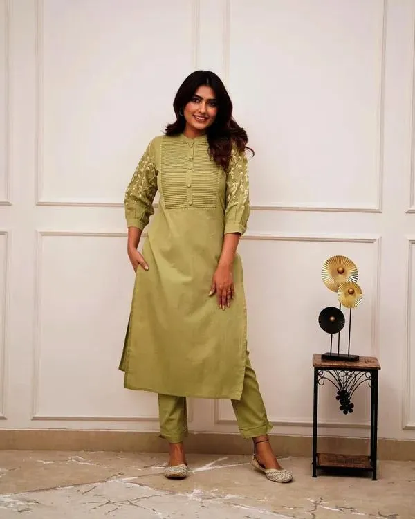 Green_Pure_Cotton_Kurta_Pant_Set_For_Women