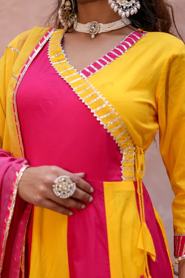Bainkutpuri_Women's_Pure_Cotton_Yellow_&_Pink_Gota_Patti_Work_Anarkali_Suit_set