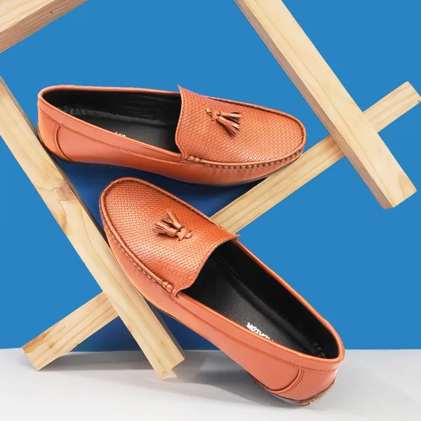 Tan_Synthetic_Embossed_Deisgn_Tussel_Loafers_For_Men