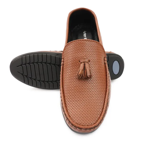 Tan_Synthetic_Embossed_Deisgn_Tussel_Loafers_For_Men