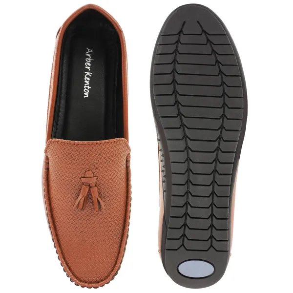 Tan_Synthetic_Embossed_Deisgn_Tussel_Loafers_For_Men