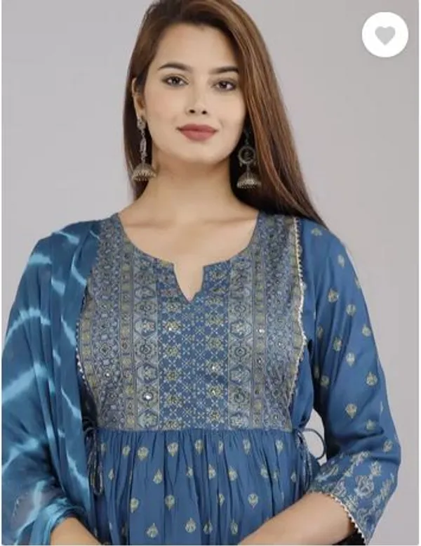 Blue_Rayon_Long_Printed_Gown_With_Dupatta_For_Women