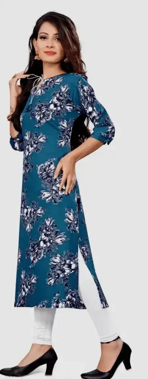 Teal_Blue_Crepe_Printed_Kurti_For_Women