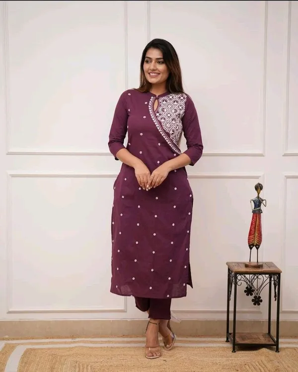 Wine_Rayon_Embroidery_Kurti_With_Pant_For_Women