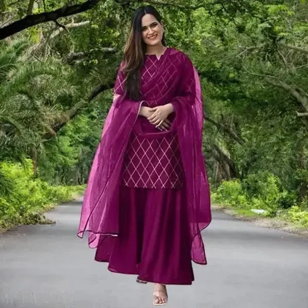 Purple_Rayon_Kurti_&_Sharara_With_Dupatta_For_Women