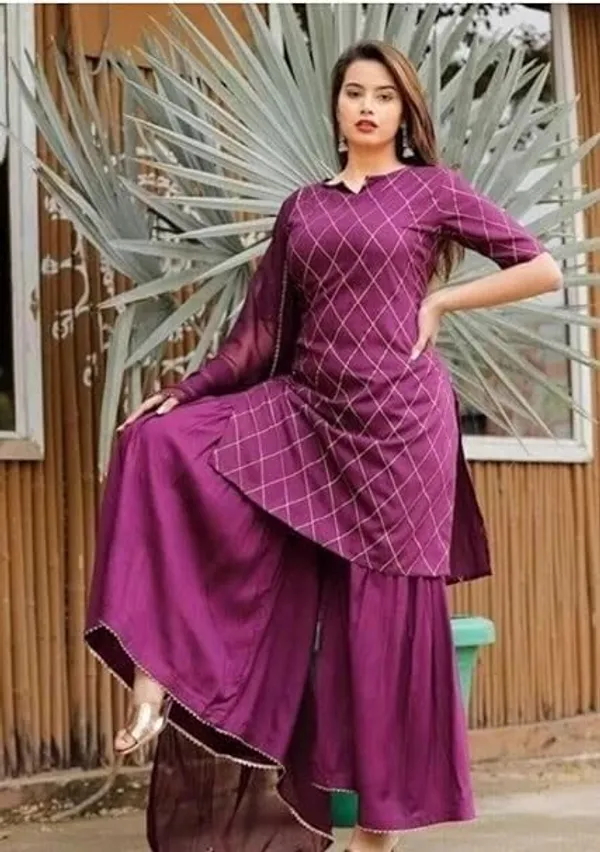 Purple_Rayon_Kurti_&_Sharara_With_Dupatta_For_Women