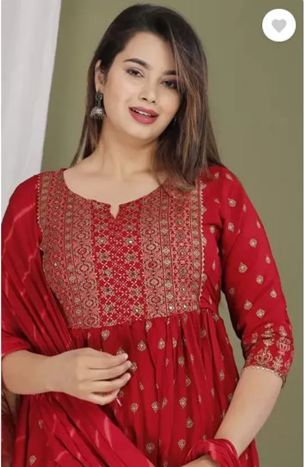 Red_Rayon_Long_Printed_Gown_With_Dupatta_For_Women