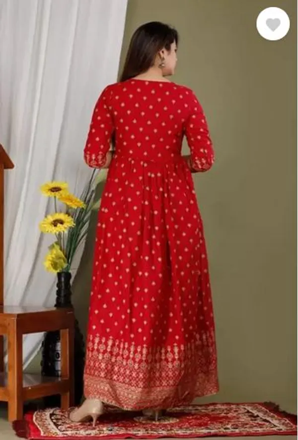 Red_Rayon_Long_Printed_Gown_With_Dupatta_For_Women
