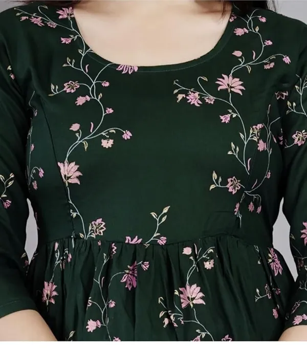 Dark_Green_Rayon_Printed_Maternity_Gown_For_Women