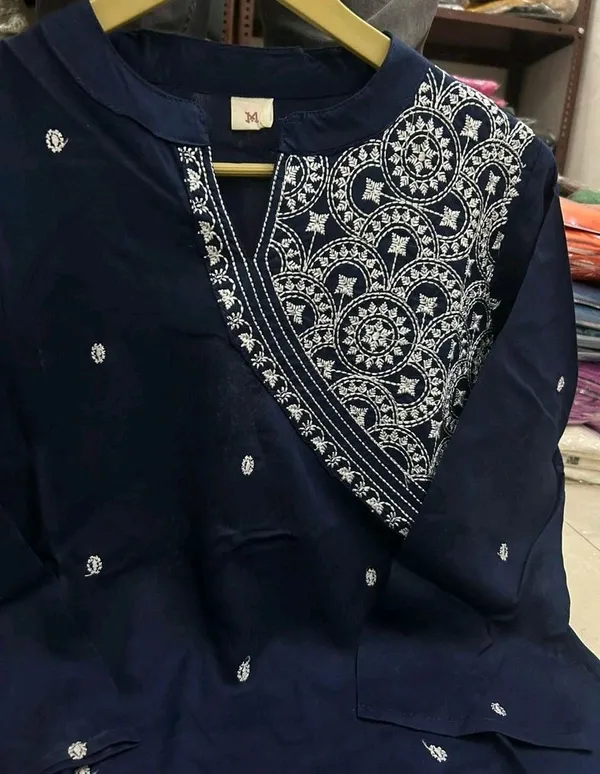 Blue_Rayon_Embroidery_Kurti_With_Pant_For_Women