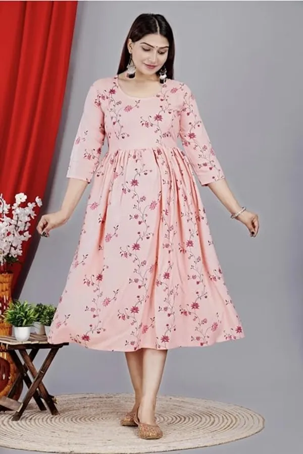 Pink_Rayon_Printed_Maternity_Gown_For_Women