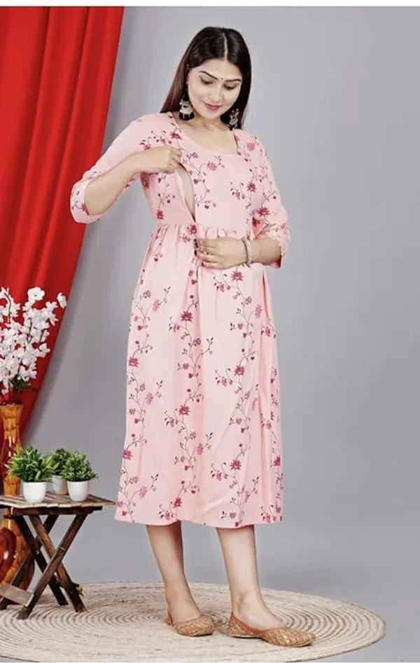 Pink_Rayon_Printed_Maternity_Gown_For_Women