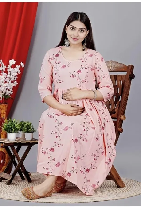 Pink_Rayon_Printed_Maternity_Gown_For_Women