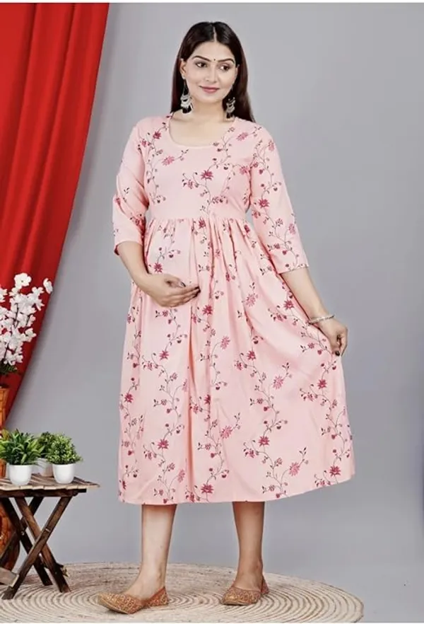 Pink_Rayon_Printed_Maternity_Gown_For_Women
